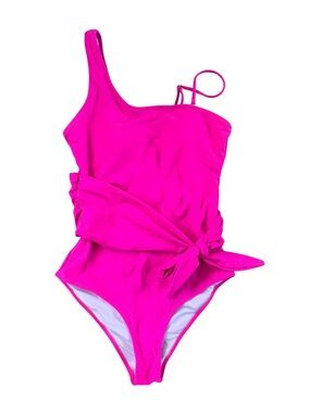One piece swimsuit in bright hot pink one-shoulder tie-side